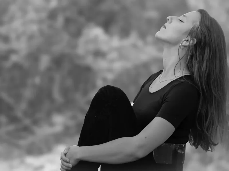 Woman taking a breath